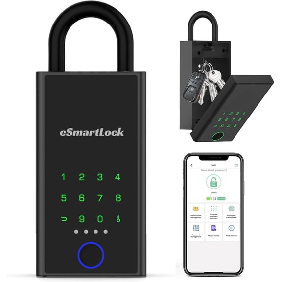 Smart lock box fingerprint Bluetooth electronic key safe, with digital password, outdoor waterproof, suitable for outdoor wall/door installation - large capacity key hider, suitable for real estate a