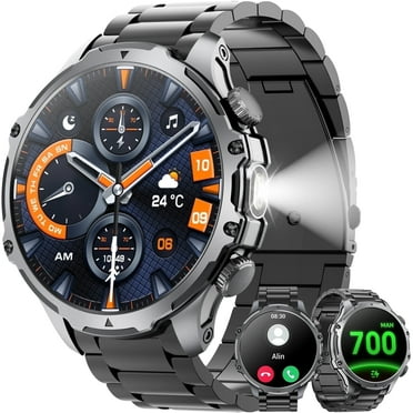 LZUEFK 1.85-inch Men's Military Smartwatch fits for Android and IPhone devices. Fitness Watch with Fitness Tracker / 100 Exercise Modes / Make Calls, Ip67 Waterproof Fitness Watch (Black)