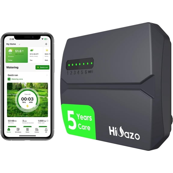 Smart s Controller WiFi, Irrigation Easy Use App Enabled, 6 Zone + 16 Plans, Save Water Auto Skip Rain, Freeze & Wind, 10 Minutes Install