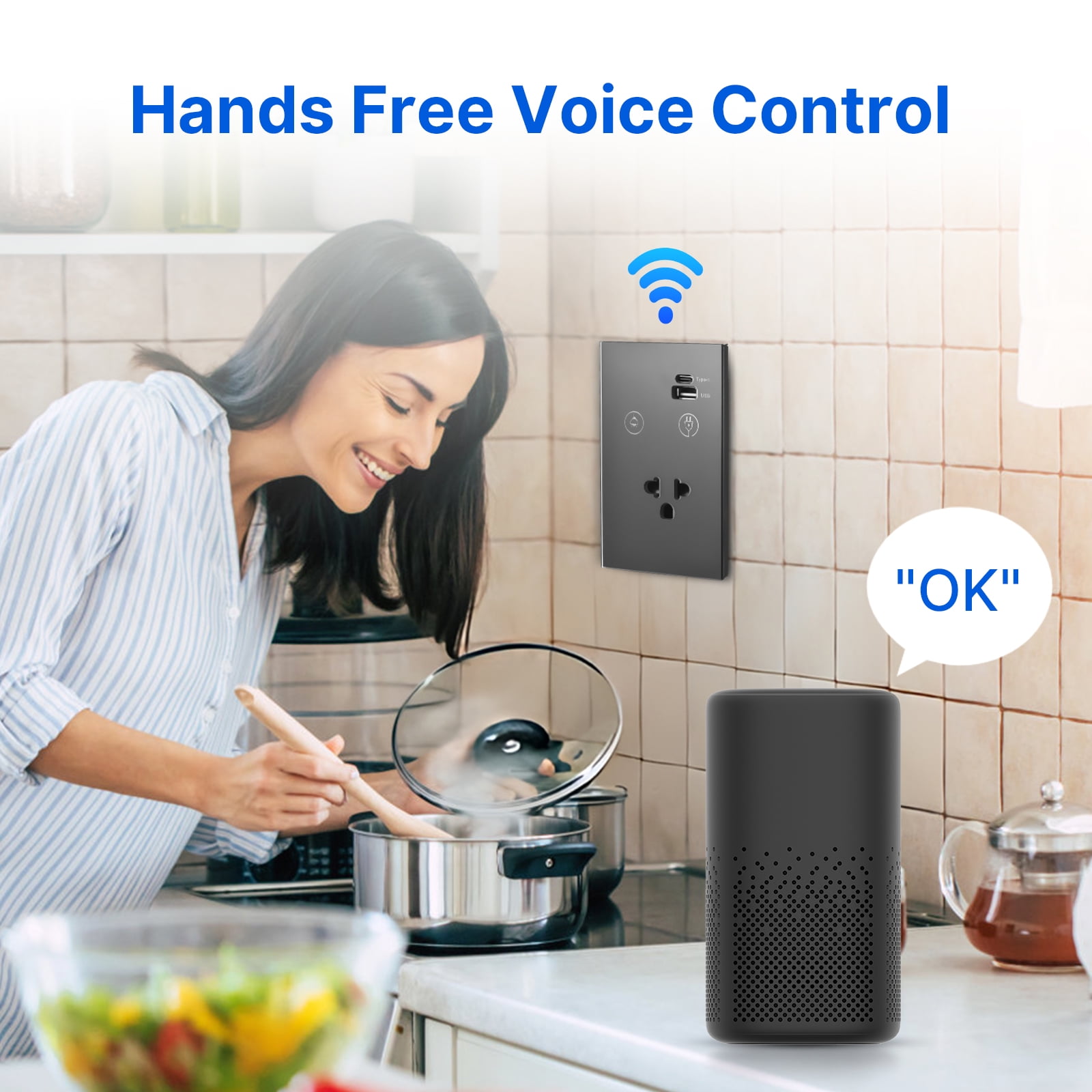 Smart socket,App Voice Remote Panel Wire Required 1 Way Tempered Wifi