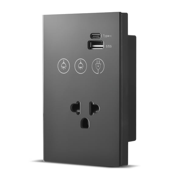 Smart socket,Socket Required Wall Switch Socket Switch App Voice Remote Panel Switch Usb Outlet Switch App Wifi Wall Outlet Wire Usb Outlet Type-c Usb Way Switch Black plug 2 Way