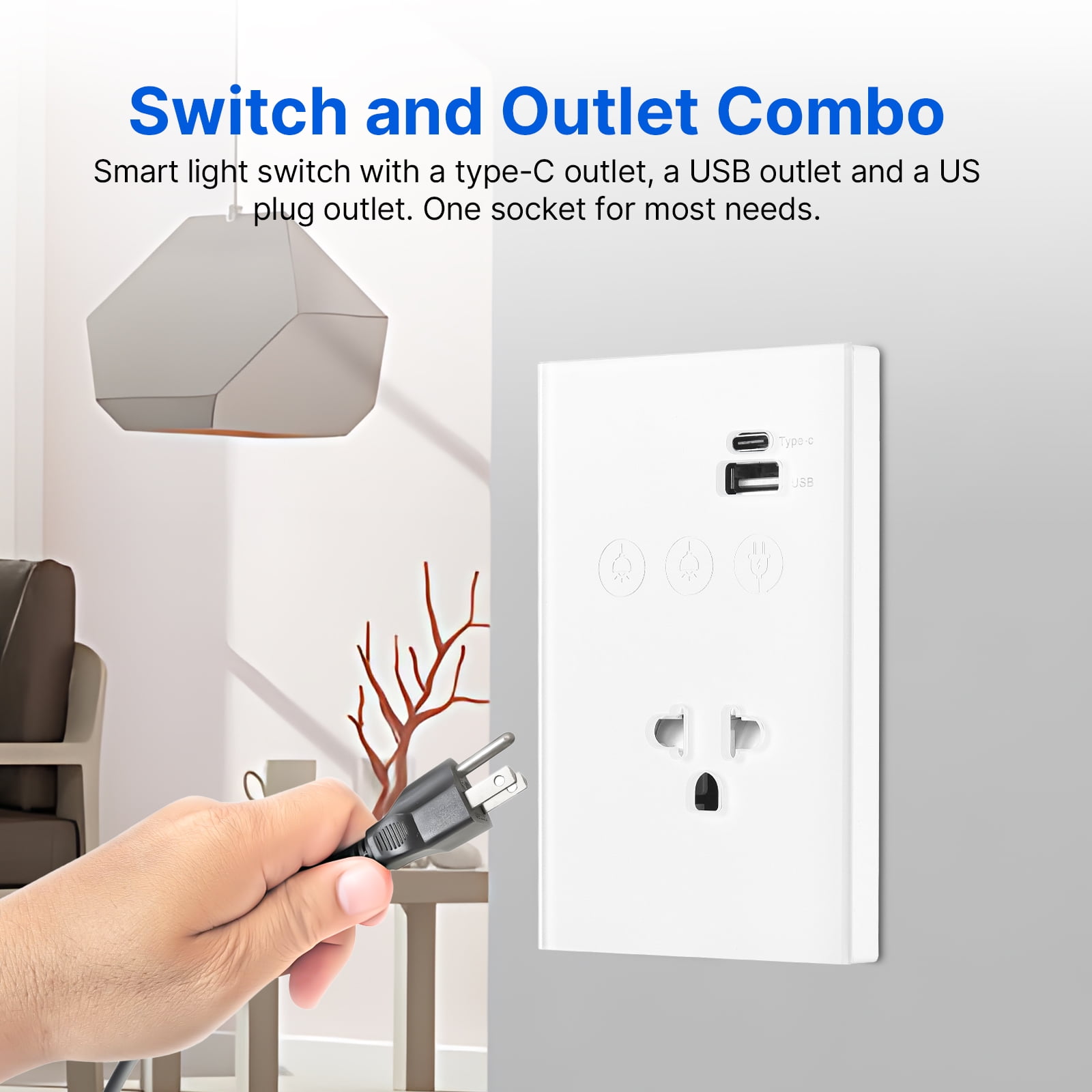 Smart socket,Switch With App Voice Tempered Panel Wall Switch Outlet