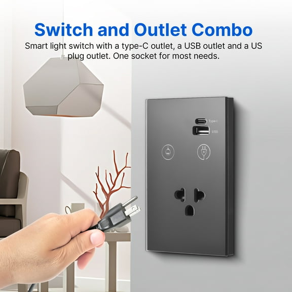Smart socket, Switch With Type-c Usb 1 Way Tempered Remote Wire Required Usb Outlet Wall Switch Wifi Wall App Voice Panel Usb Wall Switch Socket