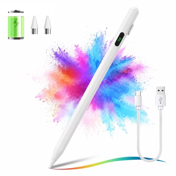 Stylus Pen for iPad 2018-2025, Faster Charge, LED Display, Tilt Sensitivity, Pixel Precision, Compatible with iPad 11/10/9/8/7/6th Gen, Pro 12.9/11/13-inch M4, Air 3/4/5/M2/M3, Mini 5/6th, White