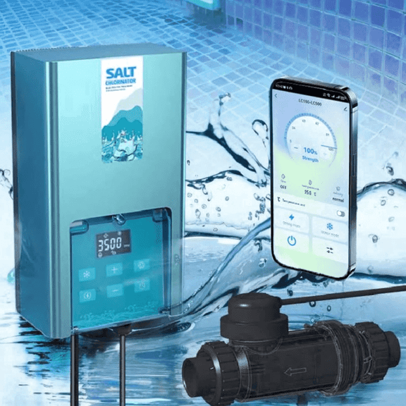 MQJIAZHI Salt Water Pool Chlorinator System, Smart Chlorine Generator with Titanium Cell, Wi-Fi App Control, for Pools up to 40K Gal