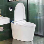 Smart toilet with automatic lid opening and closing no bidet function, adjustable temperature, LED temperature display Fahrenheit, and foot pedal.