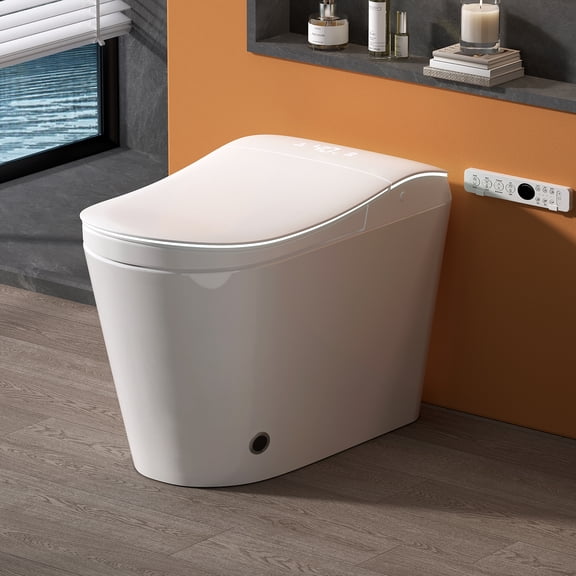 Smart toilet with bidet built in, Heated Seat,Female Cleaning, Warm Water & Dry Function, Modern Tankless, Ada Comfort Height Toilet, LED Display, Foot Sensor, 1.28GPF, 1000g Map Flush