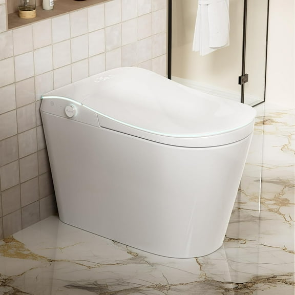 Smart toilet with bidet built in, Heated Seat,Female Cleaning, Warm Water & Dry Function, Modern Tankless Toilets, ADA Comfort Height Toilet, LED Display, Foot Sensor, 1.28GPF, 1000g MAP Flush
