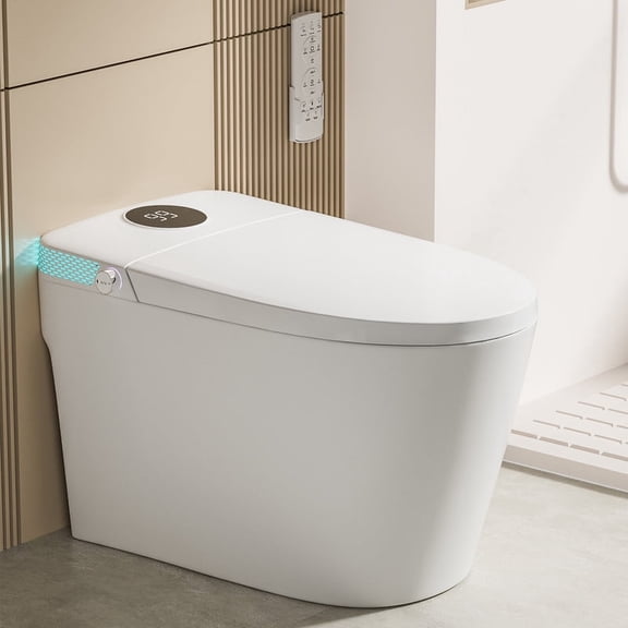Smart toilet with heated seat, manual lid opening, automatic flushing, bathroom-integrated toilet, electric tankless toilet with night light,dual-flush remote control.