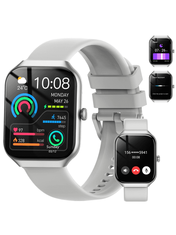 Smart Watch Fits for Android and iPhone 1.96'' Smartwatch for Men Women 110+ Sports Modes Fitness Tracker with Answer Make Calls/Message Reminder, IP68 Waterproof for Gift (Sliver)