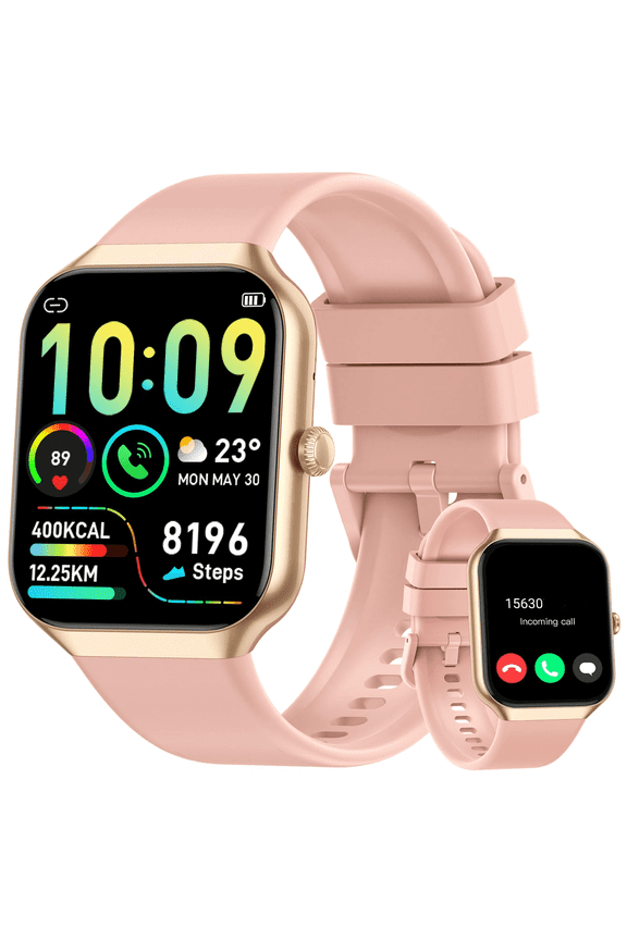 Smart Watch Fits for Android and iPhone 1.96'' Smartwatch for Men Women 110+ Sports Modes Fitness Tracker with Answer Make Calls/Message Reminder, IP68 Waterproof for Gift (Golden)
