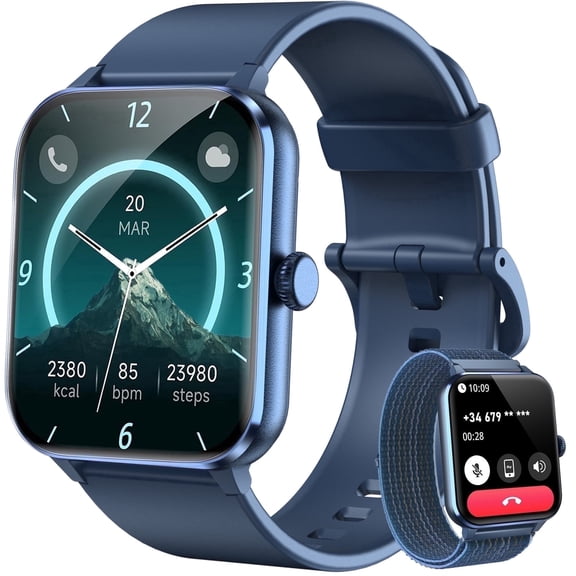 IOWODO Smart watch New 1.85-inch for Men Women's with Answer/Make Calls/100+ Sports Modes/Message Reminder, IP68 Waterproof Fitness Tracker for Android Iphone Devices,Blue