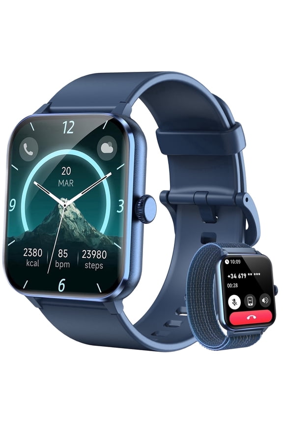 Smart watch New 1.85-inch for Men Women's with Answer/Make Calls/100+ Sports Modes/Message Reminder, IP68 Waterproof Fitness Tracker for Android Iphone Devices,Blue