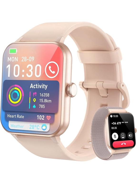 Smart watch for Women,(Answer/Make Calls/Push Message),with 100+ Sports Modes,350mAh Battery,fits for Android iOS Apple Samsung,Pink