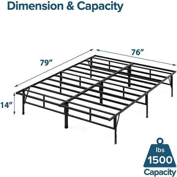SmartBase Compack Mattress Foundation, 14 Inch Metal Bed Frame, No Box Spring Needed, Sturdy Steel Slat Support,