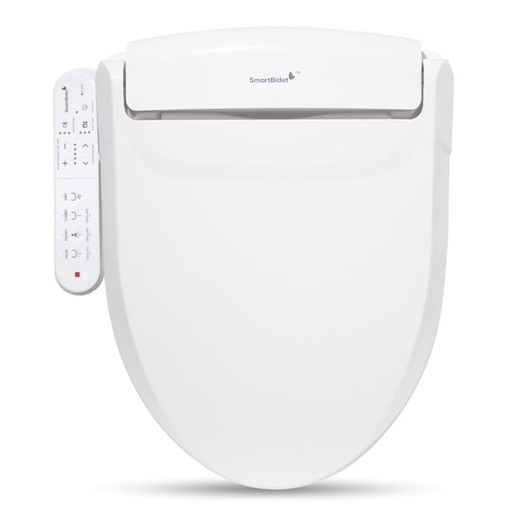 SmartBidet Electric Bidet Seat with Control Panel for Elongated Toilets in White