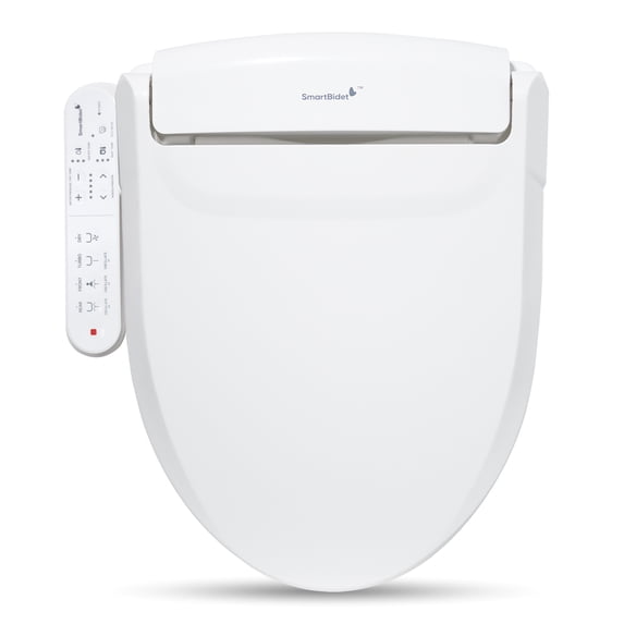 SmartBidet Electric Bidet Seat with Control Panel for Elongated Toilets in White