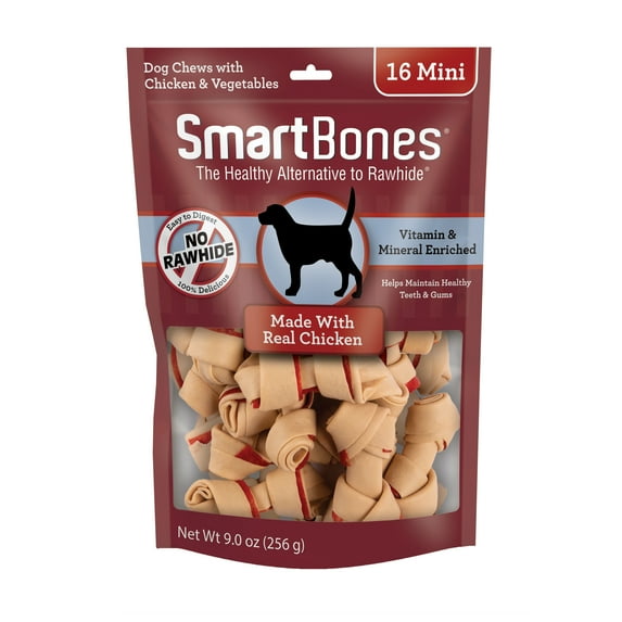 SmartBones Mini Bones with Real Chicken, Rawhide-Free Chews for Dogs, 16 Count