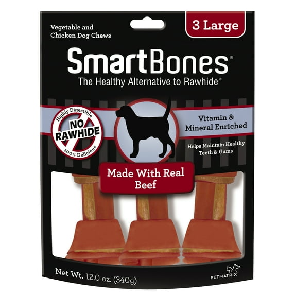 SmartBones Large Chews With Real Beef 3 Count, Rawhide-FreeChews For Dogs