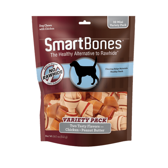 SmartBones Mini Bone Variety Pack 32 Count, Rawhide-Free Chews for Dogs