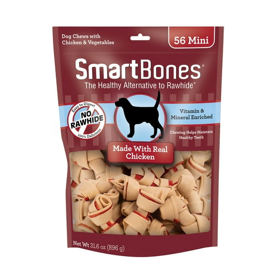 SmartBones Mini Bones with Real Chicken, Rawhide-Free Chews for Dogs, 56 Count