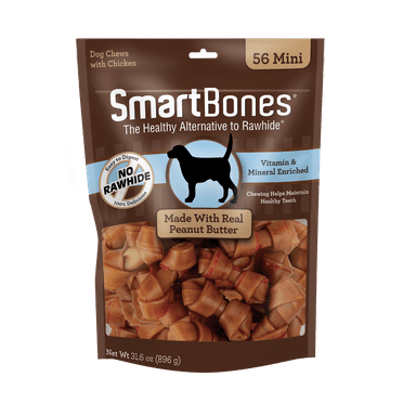 SmartBones Mini Bones with Real Peanut Butter 56 Count, Rawhide-Free Chews for Dogs