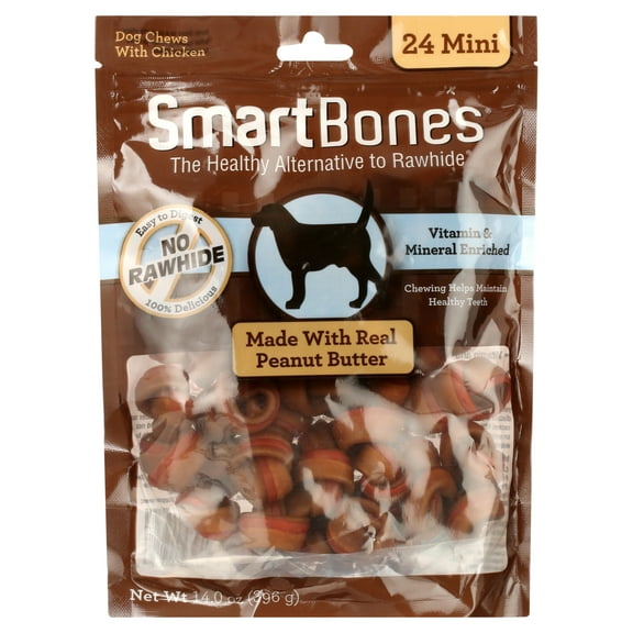 SmartBones Mini Chews with Real Peanut Butter 24 Count, Rawhide-Free Chews for Dogs