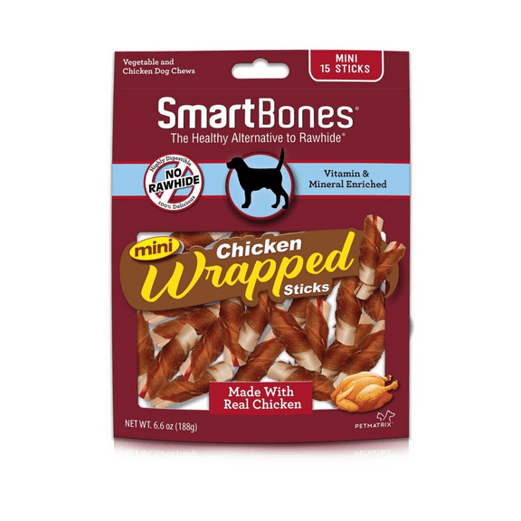 SmartBones Mini Chicken-Wrapped Sticks for Dogs, Rawhide-Free, 15 Count