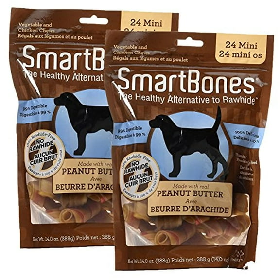 SmartBones Peanut Butter Dog Chew, Mini, 24 pieces/pack (2 PACK)