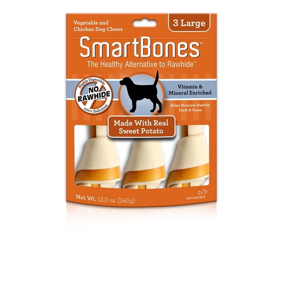 SmartBones Dog Bones, Sweet Potato Flavor, Large 3-Count, Easy to ...