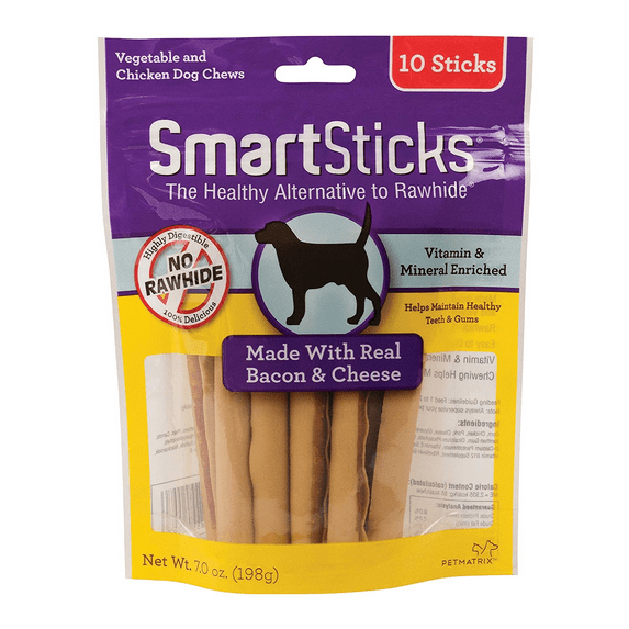 SmartBones SmartSticks Bacon and Cheese 10 Count, Innovative Chews for Dogs