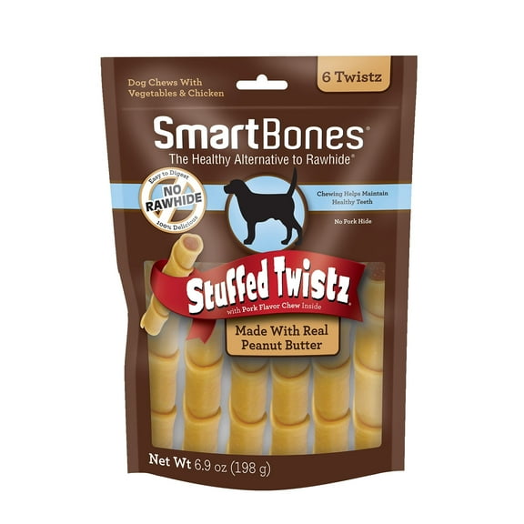 SmartBones Stuffed Twistz Dog Treats with Peanut Butter - Rawhide-Free, Pork Flavor - 6 Count