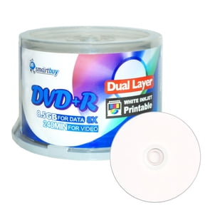 SmartBuy 50 Pack Dvd+r Dl 8.5gb 8x DVD Plus R Double Layer Printable White Inkjet Blank Data Recordable Media 50 Discs Spindle