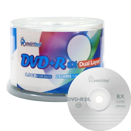 SmartBuy Logo 50 Pack DVD Plus R Dvd+r Dl 8.5gb 8x Double Layer Blank Data Record 50 Discs Spindle