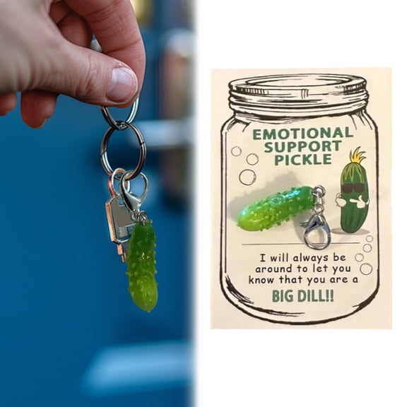 SmartBy 1/2/3 Sets Emotional Support Pickle Keychain Pickle Design Pendant with Pocket Hugs Card Fine Craftsmanship Metal Resin Keyring Positive Gift