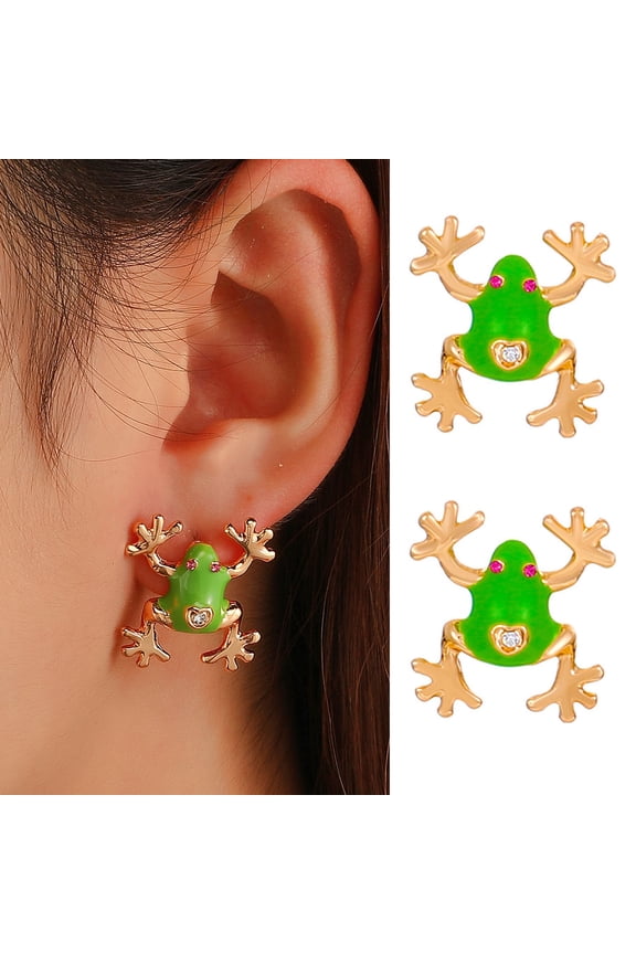 1/2 Pairs Frog-Shaped Earrings Sparking Rhinestones Inlaid Cartoon Enamel Alloy Ear Clips Jewelry Accessories