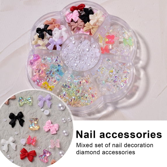 SmartBy 1 Box Nail Decorations Bow-knot Bears Faux Pearl DIY Crafts Creative Nail Art Rhinestones Jewelry for Nail Design