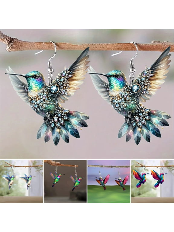 1 Pair Acrylic Colorful Bird Dangle Earrings 2D Hummingbird Hook Earrings Hypoallergenic Women Bird Drop Earrings Fashion Jewelry