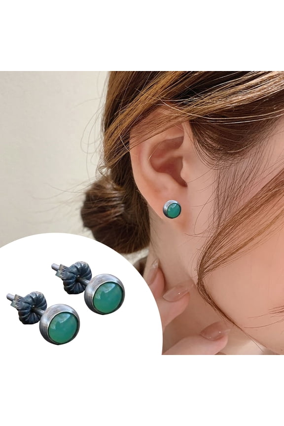 1 Pair Alloy Stud Earrings Exquisite Inlaid Imitation Jade Ear Studs for Party