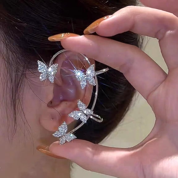 SmartBy 1 Pair Clip Earrings Butterfly Rhinestone Jewelry Temperament Arc Ear Cuffs for Daily Wear