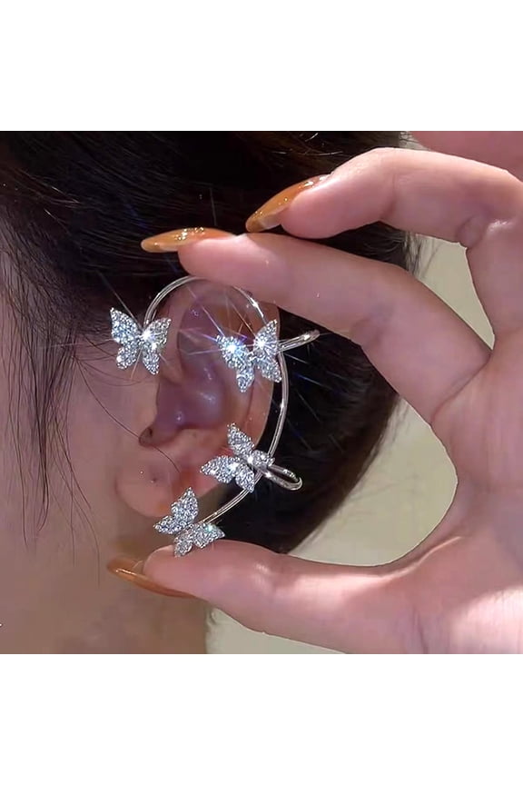 1 Pair Clip Earrings Butterfly Rhinestone Jewelry Temperament Arc Ear Cuffs for Daily Wear