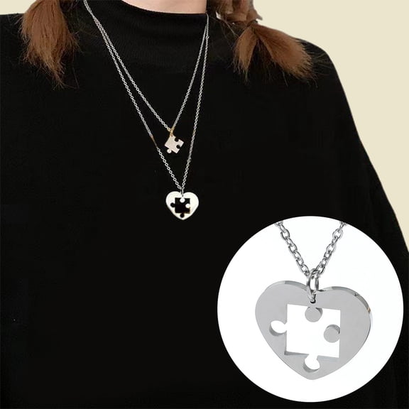 SmartBy 1 Pair Couple Necklaces Punk Style Hollow Out Matching Electroplating Meaningful Gift Jewelry Couple Love Puzzle Pendant Necklaces for Dating