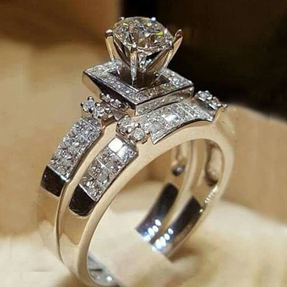 SmartBy 1 Pair Couple Rings Geometric Rhinestones Jewelry Exquisite Bright Luster Rings for Wedding