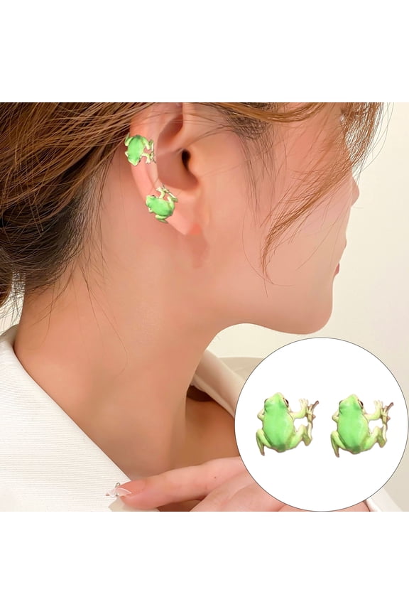 1 Pair Creative Funny Frog Shape Ear Clips Cute Vivid Appearance Women Animal Pose Stud Earrings Jewelry Gift