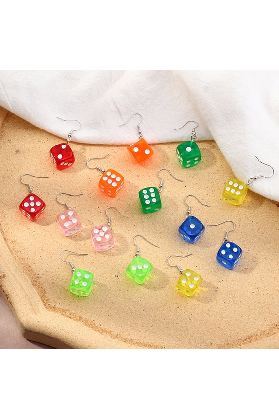 1 Pair Dangle Earrings Colored Dice Bright Color Jewelry Funny Exquisite Hook Earrings for Daily Wear