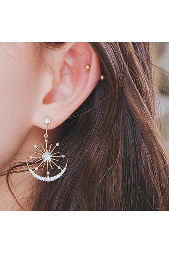 1 Pair Dangle Earrings Moon Star Rhinestone Jewelry Lightweight Korean Style Stud Earrings for Daily Wear