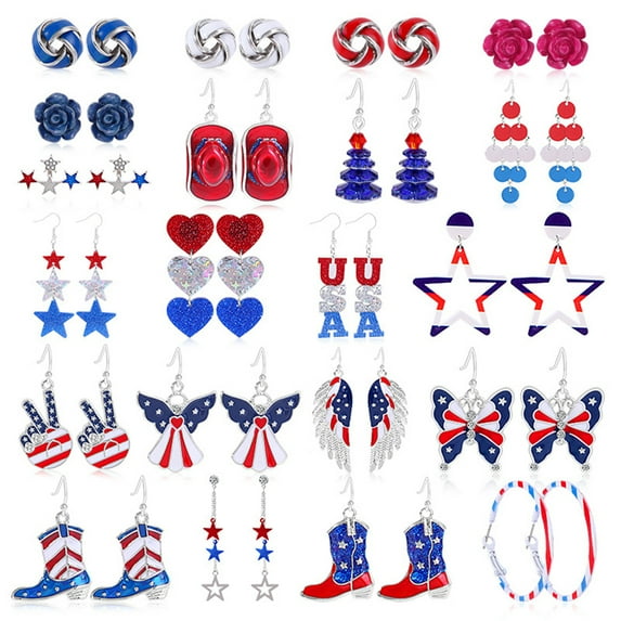 SmartBy 1 Pair Dangle Earrings Multi-styles Geometric Pattern Vintage Non-allergenic Painless Wearing Decorate Hypoallergenic Red White Blue Patriotic Dangle Earrings Women Jewelries