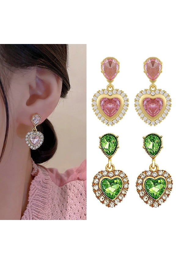 1 Pair Dangle Earrings Rhinestone Geometric Electroplating Light Luxury Heart Drop Earrings Jewelry Accessory