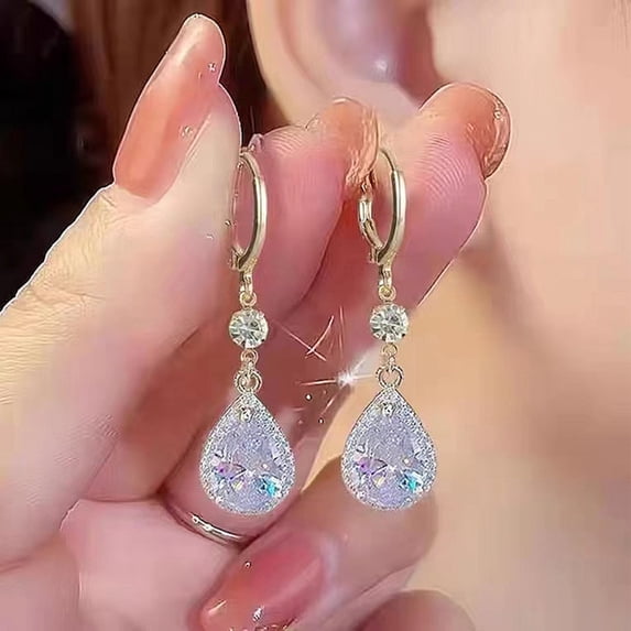 SmartBy 1 Pair Dangle Earrings Water Drop Pendant Elegant Golden Hypoallergenic Sparkling Rhinestone Women Earrings Fashion Jewelry