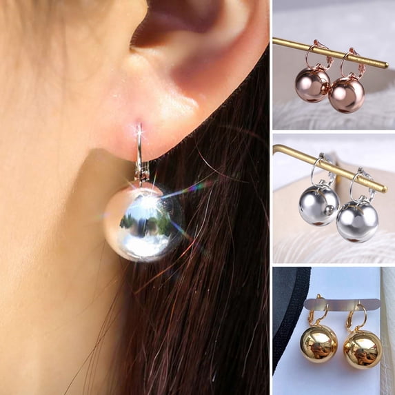 SmartBy 1 Pair Drop Earrings Elegant Vintage Smooth Round Bright Luster Decorative Gift Women Ball-Shaped Pendant Hoop Earrings Jewelry for Daily Wear